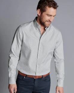 Online Charles Tyrwhitt Button-Down Collar Non-Iron Windowpane Check Shirt - Sliver Grey Silver