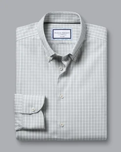 Online Charles Tyrwhitt Button-Down Collar Non-Iron Windowpane Check Shirt - Sliver Grey Silver