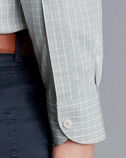 Online Charles Tyrwhitt Button-Down Collar Non-Iron Windowpane Check Shirt - Sliver Grey Silver