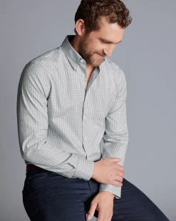 Online Charles Tyrwhitt Button-Down Collar Non-Iron Windowpane Check Shirt - Sliver Grey Silver