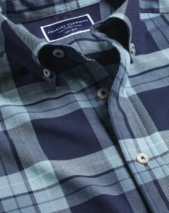 Cheap Charles Tyrwhitt Button-Down Collar Non-Iron Twill Large Check Shirt - Denim Blue