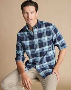 Cheap Charles Tyrwhitt Button-Down Collar Non-Iron Twill Large Check Shirt - Denim Blue