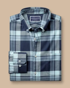 Cheap Charles Tyrwhitt Button-Down Collar Non-Iron Twill Large Check Shirt - Denim Blue