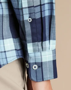 Cheap Charles Tyrwhitt Button-Down Collar Non-Iron Twill Large Check Shirt - Denim Blue