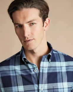 Cheap Charles Tyrwhitt Button-Down Collar Non-Iron Twill Large Check Shirt - Denim Blue