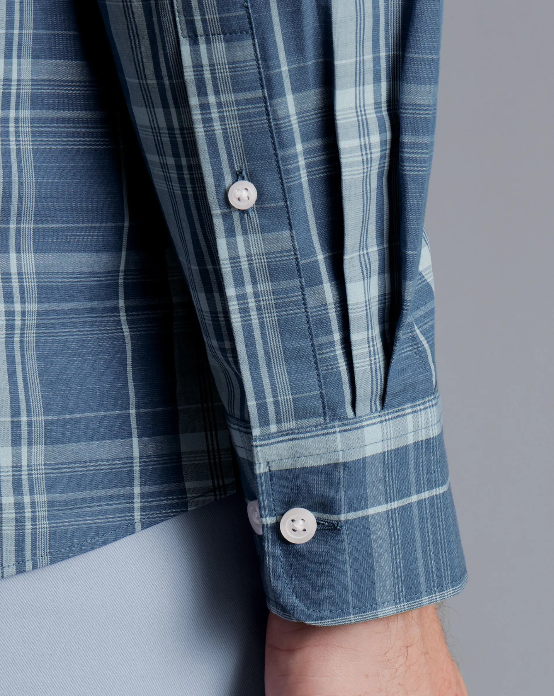 Fashion Charles Tyrwhitt Button-Down Collar Non-Iron Stretch Poplin Slub Check Shirt - Steel Blue