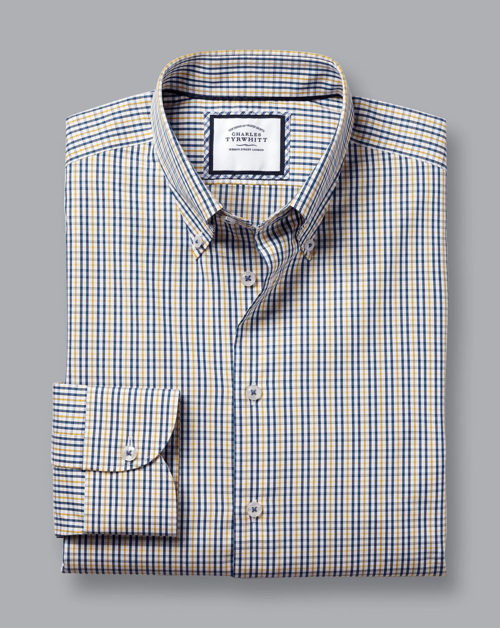 Best Sale Charles Tyrwhitt Button-Down Collar Non-Iron Oxford Multi Check Shirt - Mustard Yellow