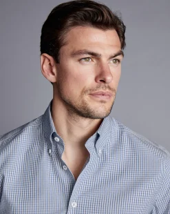 Cheap Charles Tyrwhitt Button-Down Collar Non-Iron Gingham Check Shirt - Blue Royal