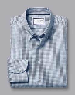 Cheap Charles Tyrwhitt Button-Down Collar Non-Iron Gingham Check Shirt - Blue Royal