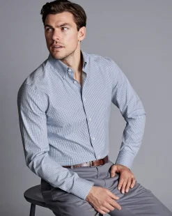 Cheap Charles Tyrwhitt Button-Down Collar Non-Iron Gingham Check Shirt - Blue Royal