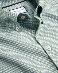 Clearance Charles Tyrwhitt Button-Down Collar Non-Iron Check Oxford Shirt - Green