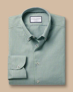 Clearance Charles Tyrwhitt Button-Down Collar Non-Iron Check Oxford Shirt - Green