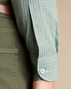 Clearance Charles Tyrwhitt Button-Down Collar Non-Iron Check Oxford Shirt - Green