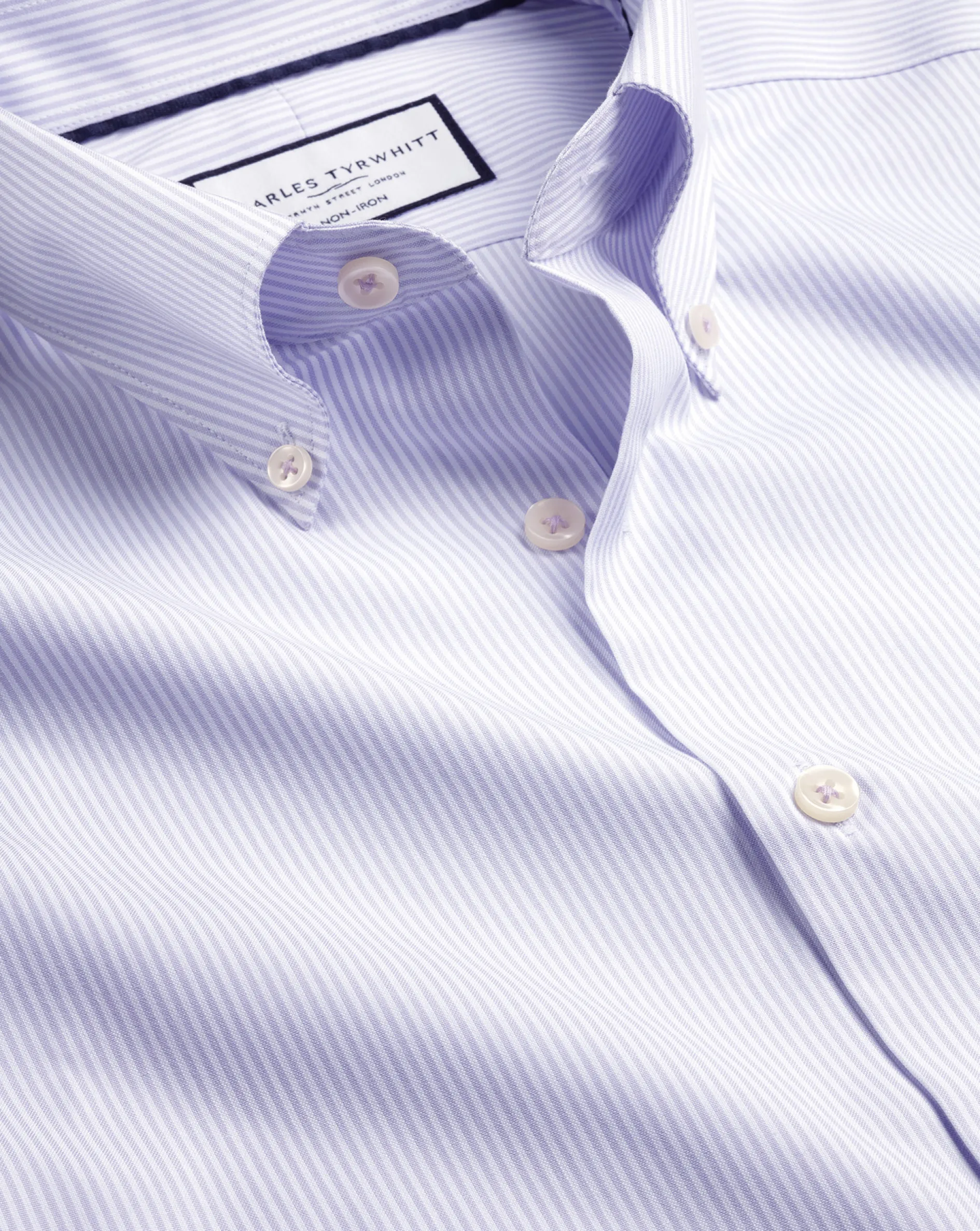 Outlet Charles Tyrwhitt Button-Down Collar Non-Iron Stripe Oxford Shirt - Purple Lilac