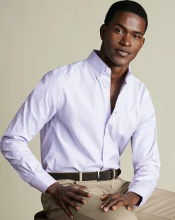 Outlet Charles Tyrwhitt Button-Down Collar Non-Iron Stripe Oxford Shirt - Purple Lilac