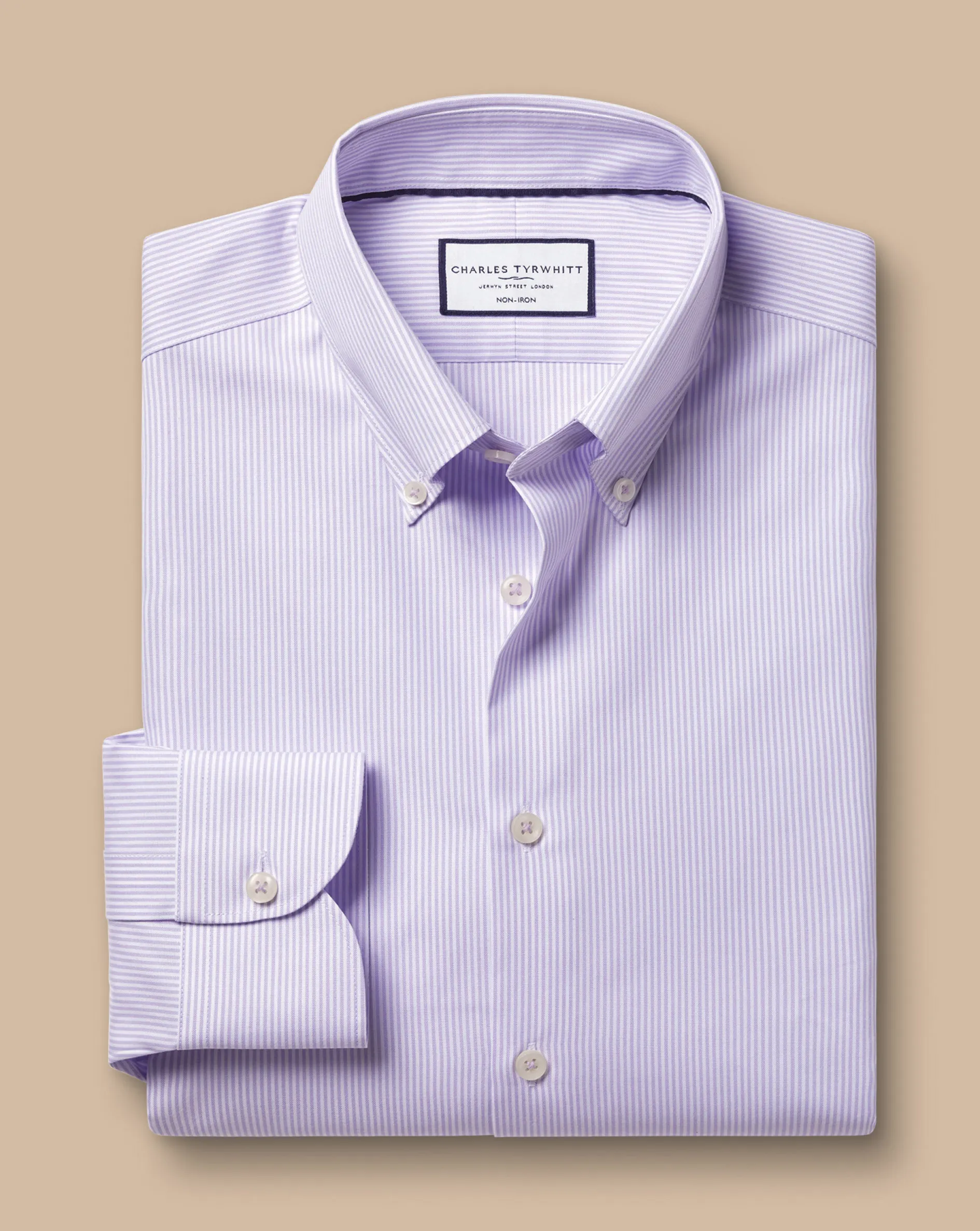 Outlet Charles Tyrwhitt Button-Down Collar Non-Iron Stripe Oxford Shirt - Purple Lilac