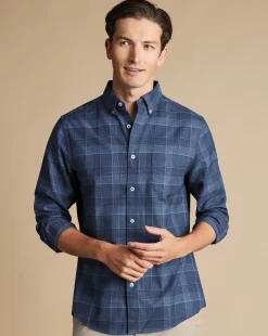 Sale Charles Tyrwhitt Button-Down Collar Non-Iron Twill Multi Check Shirt - Heather Blue