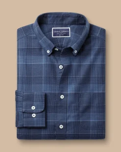 Sale Charles Tyrwhitt Button-Down Collar Non-Iron Twill Multi Check Shirt - Heather Blue