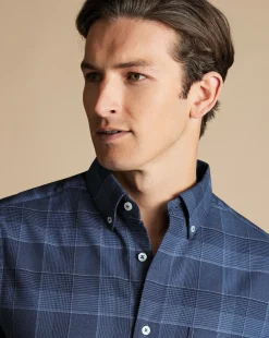 Sale Charles Tyrwhitt Button-Down Collar Non-Iron Twill Multi Check Shirt - Heather Blue