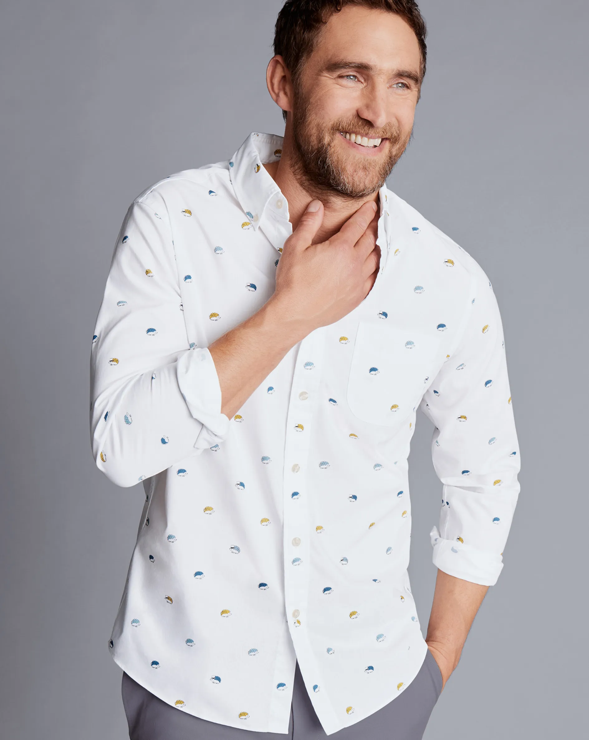 Sale Charles Tyrwhitt Button-Down Collar Non-Iron Hedgehog Print Shirt - Multi Multicoloured