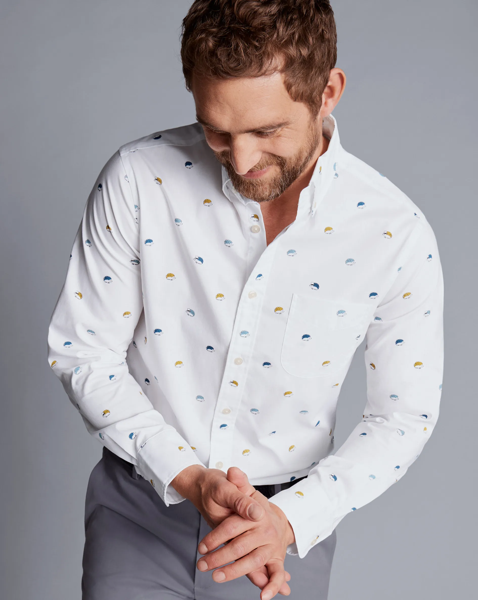 Sale Charles Tyrwhitt Button-Down Collar Non-Iron Hedgehog Print Shirt - Multi Multicoloured