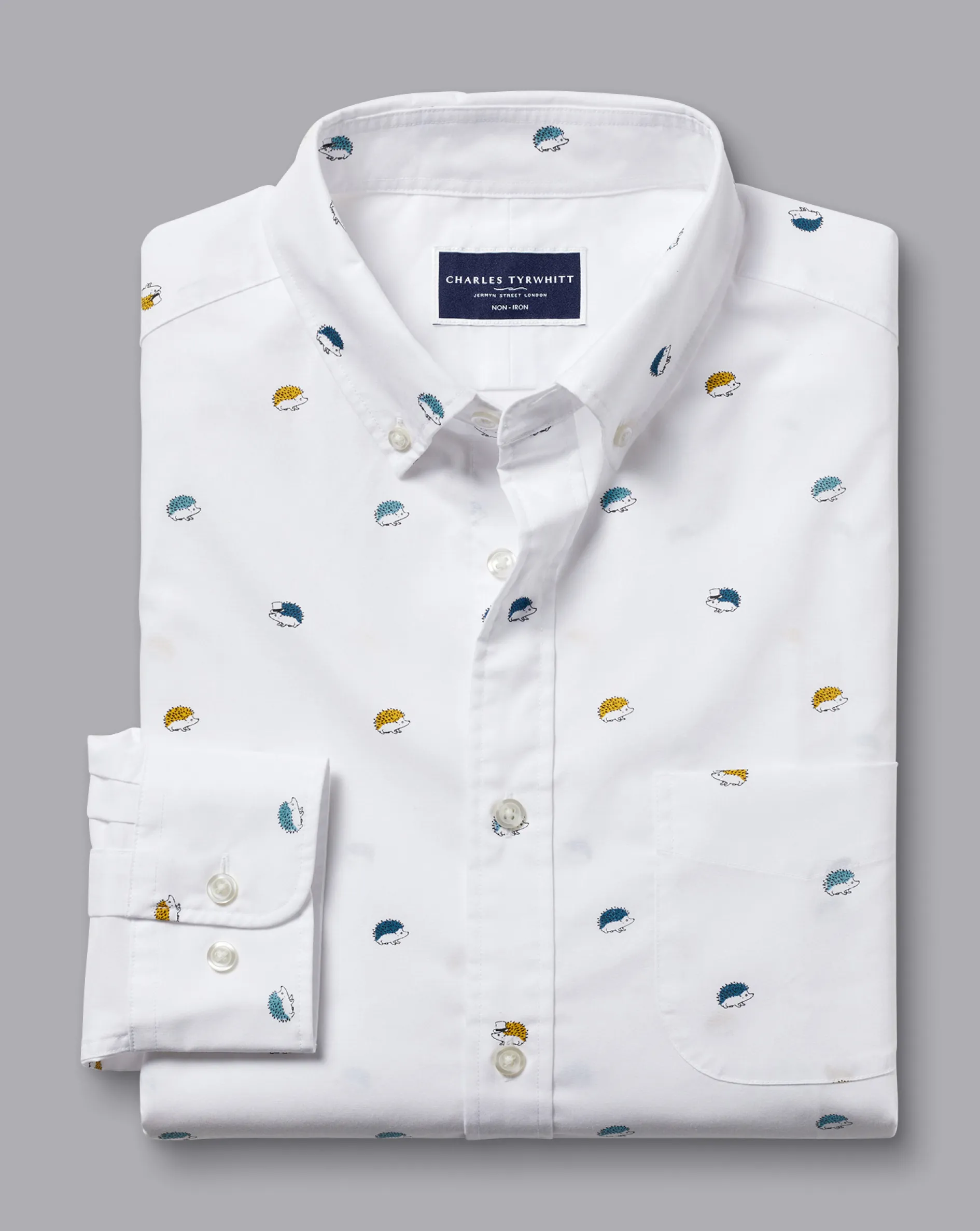Sale Charles Tyrwhitt Button-Down Collar Non-Iron Hedgehog Print Shirt - Multi Multicoloured