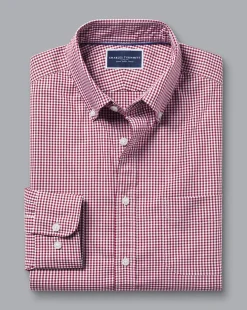 New Charles Tyrwhitt Button-Down Collar Non-Iron Stretch Poplin Mini Gingham Shirt - Pink Raspberry