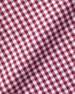 New Charles Tyrwhitt Button-Down Collar Non-Iron Stretch Poplin Mini Gingham Shirt - Pink Raspberry