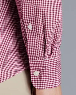 New Charles Tyrwhitt Button-Down Collar Non-Iron Stretch Poplin Mini Gingham Shirt - Pink Raspberry