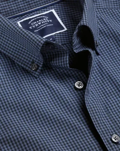 Store Charles Tyrwhitt Button-Down Collar Non-Iron Stretch Poplin Mini Gingham Shirt - Blue Indigo