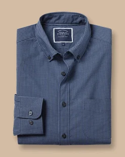 Store Charles Tyrwhitt Button-Down Collar Non-Iron Stretch Poplin Mini Gingham Shirt - Blue Indigo