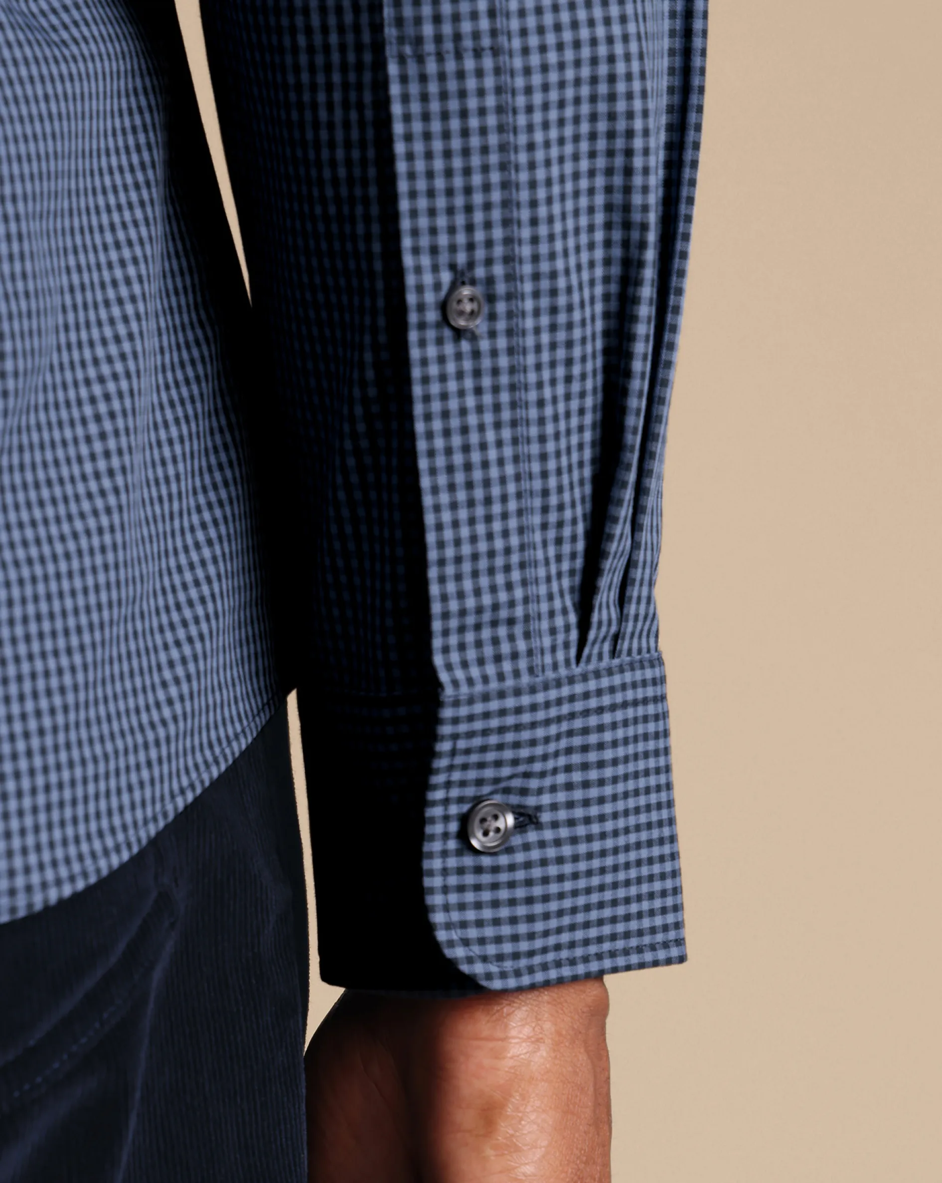 Store Charles Tyrwhitt Button-Down Collar Non-Iron Stretch Poplin Mini Gingham Shirt - Blue Indigo