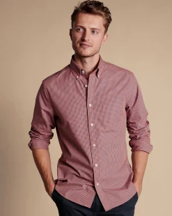 Shop Charles Tyrwhitt Button-Down Collar Non-Iron Stretch Poplin Mini Gingham Shirt - Light Coral Pink