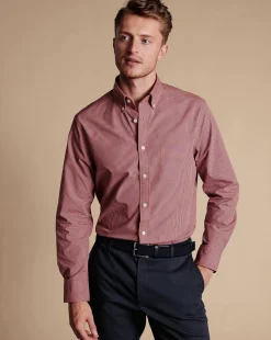 Shop Charles Tyrwhitt Button-Down Collar Non-Iron Stretch Poplin Mini Gingham Shirt - Light Coral Pink