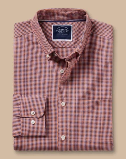 Shop Charles Tyrwhitt Button-Down Collar Non-Iron Stretch Poplin Mini Gingham Shirt - Light Coral Pink