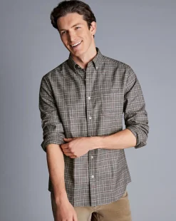 Hot Charles Tyrwhitt Button-Down Collar Non-Iron Twill Triple Windowpane Shirt - Grey