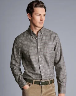 Hot Charles Tyrwhitt Button-Down Collar Non-Iron Twill Triple Windowpane Shirt - Grey