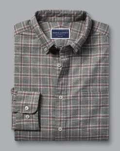 Hot Charles Tyrwhitt Button-Down Collar Non-Iron Twill Triple Windowpane Shirt - Grey