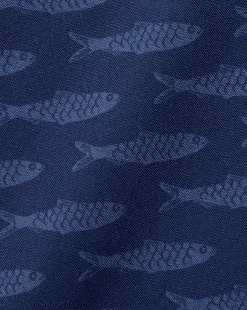 Outlet Charles Tyrwhitt Button-Down Collar Non-Iron Stretch Poplin Fish Print Short Sleeve Shirt - Navy