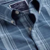 Best Sale Charles Tyrwhitt Button-Down Collar Non-Iron Stretch Poplin Slub Multi Check Short Sleeve Shirt - Steel Blue