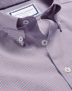 New Charles Tyrwhitt Button-Down Collar Non-Iron Gingham Check Shirt - Red