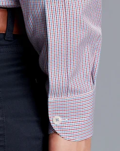 New Charles Tyrwhitt Button-Down Collar Non-Iron Gingham Check Shirt - Red
