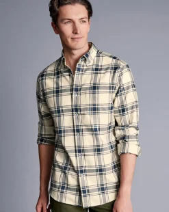 Cheap Charles Tyrwhitt Button-Down Collar Non-Iron Twill Large Check Shirt - Cream
