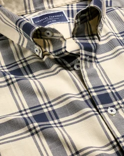 Cheap Charles Tyrwhitt Button-Down Collar Non-Iron Twill Large Check Shirt - Cream