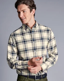 Cheap Charles Tyrwhitt Button-Down Collar Non-Iron Twill Large Check Shirt - Cream