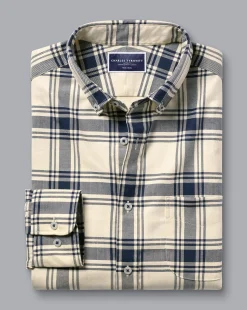 Cheap Charles Tyrwhitt Button-Down Collar Non-Iron Twill Large Check Shirt - Cream
