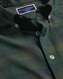 Cheap Charles Tyrwhitt Button-Down Collar Non-Iron Twill Multi Check Shirt - Sage Green