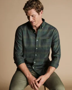Cheap Charles Tyrwhitt Button-Down Collar Non-Iron Twill Multi Check Shirt - Sage Green