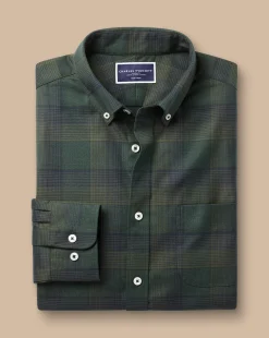 Cheap Charles Tyrwhitt Button-Down Collar Non-Iron Twill Multi Check Shirt - Sage Green