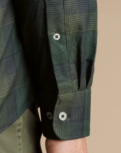 Cheap Charles Tyrwhitt Button-Down Collar Non-Iron Twill Multi Check Shirt - Sage Green